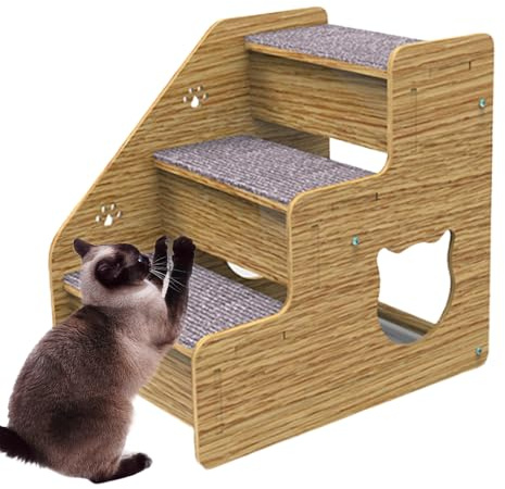 Rampa para perros para cama, escalera de madera, construcción de escalera de 3 niveles con función no deslizante, ayuda segura para perros pequeños y gatos mayores, para camas altas, sofás o asientos