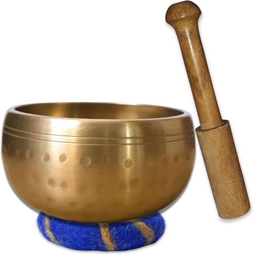 Ensemble de bols chantants tibétains faits à la main au Népal pour la méditation, le yoga, la guérison des chakras, la pleine conscience et le soulagement du stress – Bol sonore en laiton, 8,9 cm
