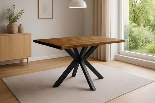 SAM Esstisch Harley 120x80 cm Akazie Honig Baumkante Spider schwarz | Baumkantentisch massiv, Akazienholz honigfarben, Metallgestell, pflegeleichter Esszimmertisch/Küchentisch