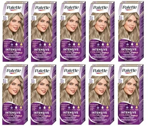 (Pack of 10) Palette Intensive Color Cream 9-1 Ash Extra Light Blond Hair Color - Full Box - with English instruction leaflet