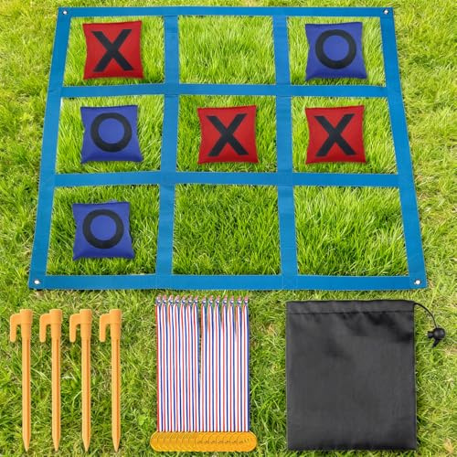 FuxFuis Set di Gioco Gigante Tic Tac Toe 120CM, Gioco Tris Pieghevole, Giochi Esterno Bambini da Giardino, Lancio di Sacchi di Fagioli per Giochi all'Aperto, Giochi interattivi Genitore-Figlio Kit