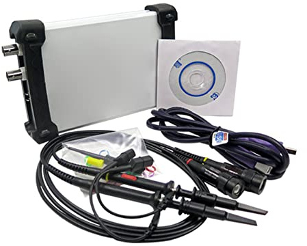 Osciloscopio virtual USB para PC, 2 canales, 20 MHz, ancho de banda, frecuencia de muestreo de 48 m, almacenamiento digital, portátil, kit profesional portátil con disco