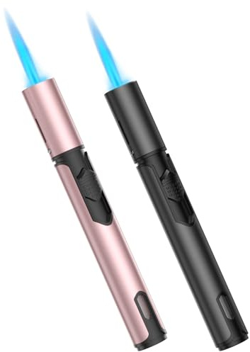 Torch Lighters Butane Lighter 2 Pack Windproof Adjustable Jet Flame Torch Lighter, Butane Refillable Gas Torch Lighter for Candles Grill BBQ Fireplaces Camping ((Not Prefilled)