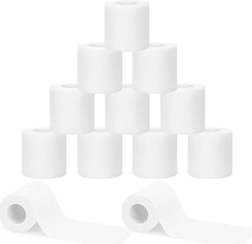 Gudotra 12 Banda Venda Cohesiva 5cm x 4.5m Venda Cinta Bendaje Adhesiva Deportiva Tape Crossfit Para Dedos Muñecas Tobillos Lesiones Deportivas Rodillas Músculos (Blanco)