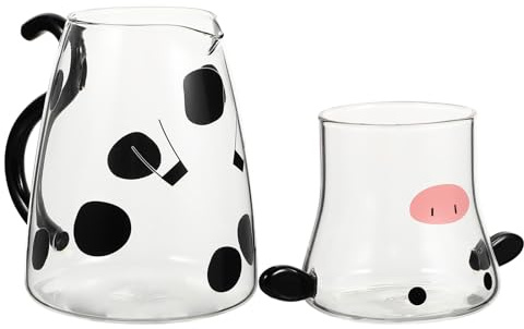 Toyvian Bouilloire Froide en Verre 550 Ml Motif Dessin Animé Compatible Micro-Ondes Carafe à Eau et Théière à Jus Ensemble Pichet à Lait Blanc pour Boissons Froides et Chaudes