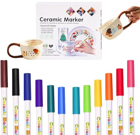 Marcadores para Porcelana 12 Colores Resistentes al Lavavajillas, Rotuladores Acrílicos para Cerámica, Vidrio y Tazas, Manualidades DIY