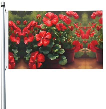 Banderas decorativas de doble cara para fiestas, geranios rojos impresos para interiores y exteriores, con ojales para colgar