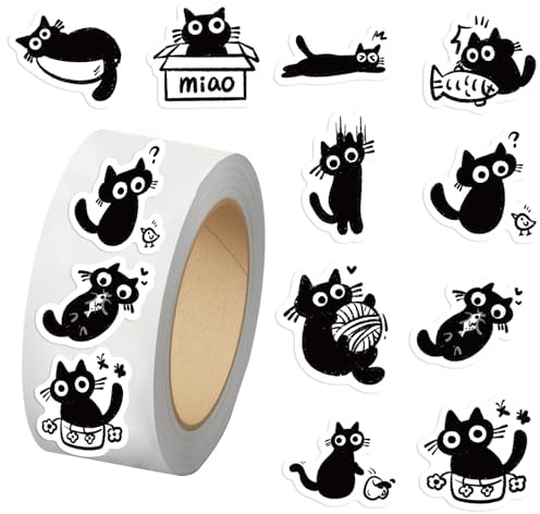 Nymora Cat Stickers Roll, 1000pcs Kuromi Stickers, Miffy & Katseye Stickers, Cute Cartoon Black Cat Decals for Water Bottles Laptop Skateboard Scrapbook