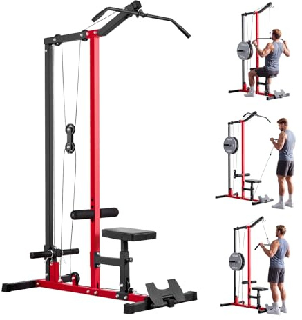 VEVOR Latzugstation, 2-in-1 Latzugturm, ca. 227 kg Belastbare Gewichtsauflage, Kraftstation mit Latzugstange, Krafttraining für Rücken Arme Schultern, Latzugmaschine für Fitnesscenter Zuhause, Schwarz