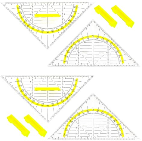 4 Stück Geodreieck mit Griff, Zeichendreieck Winkelmesser Set | Transparent Flexibel Geodreieck Winkelmesser für Studenten Büro Designer Malerei Schule zum Kreise Zeichnen Geometrie