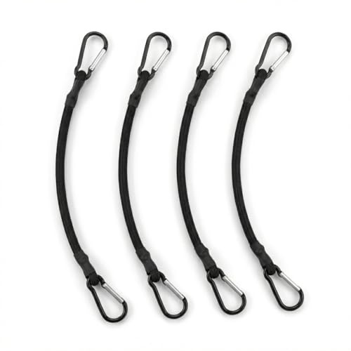 4 Pcs Bungee Cords with Carabiner Clips, 6mm Heavy Duty Elastic Luggage Straps, Small Bungee Straps for Camping, Bike Rack, Car Roof, Tarps, Outdoor Tie Down（50cm）