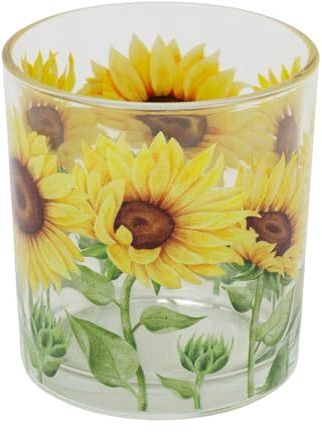 Glass Sunflower Candle Holder, 8cm Summer Floral Tealight Votive Candle Holder for Cosy Home Decor
