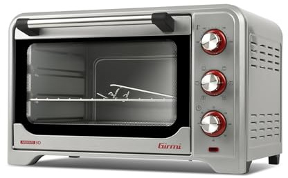 Girmi FE30 Forno Elettrico, 1600 W, Ventilazione, Luce interna, Timer, Termostato regolabile 230°, 4 resistenze riscaldanti, Griglia Inox, Accessori inclusi, Silver