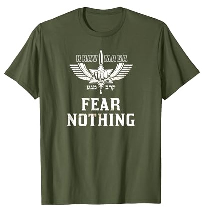 Krav Maga Star of David Fist Symbol Fear Nothing Women Men T-Shirt, Men, Olive Green, Medium