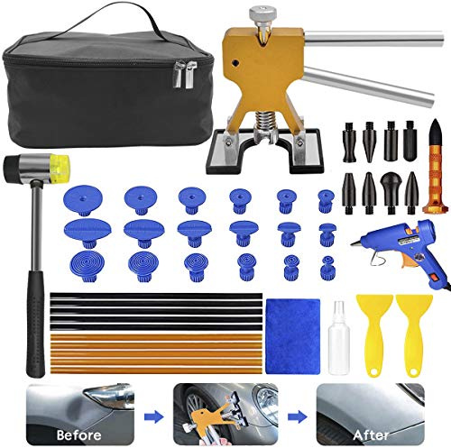 MENQANG Dent Repair Kit Werkzeuge, Body Dents Remover Kit 43 pcs Repair Tools Dellen Repair Tool Dellen Repair Pen und Gummihammer (Golden Plus Hammer)