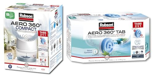 Rubson AERO 360° Pack Compact – 1 Absorbeur d’Humidité + 4 Recharges Source de Fraîcheur 450 g – Déshumidificateur anti-odeur et anti-condensation