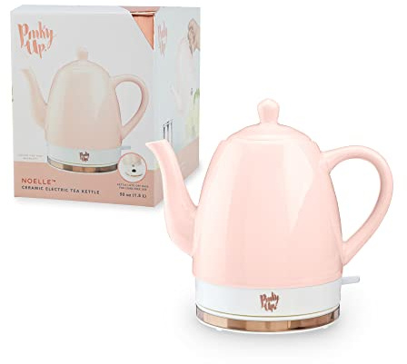 Pinky Up Noelle Electric Tea Kettle with Temperature Adjustable 1.5L Ceramic Gooseneck Wireless for Boiling Water Pot Pink Gold