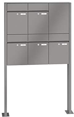 RENZ/Plan / 5er Freistehende Briefkastenanlage Standbriefkasten/RAL-Farbe 9007 Volumen 21 L/mit Fußplatten/Dein-Briefkasten.de