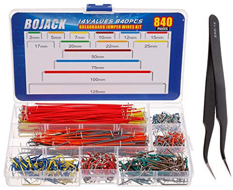 BOJACK 14 Vaules 840 pcs 2-125mm Solderless Flexible Breadboard Connecting Line Cables Breadboard Jumper Wires kit