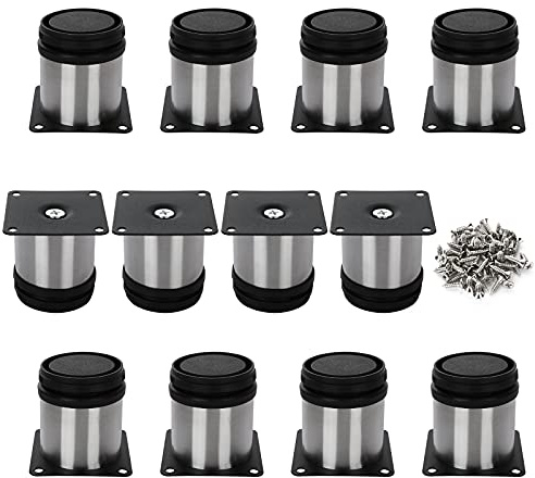 SENENQU 12pcs Adjustable Furniture Legs, Round Metal Cabinet Legs, Stainless Steel Cupboard Legs with Mounting Screws for Home Office Bed Worktop – 50mm x 60mm