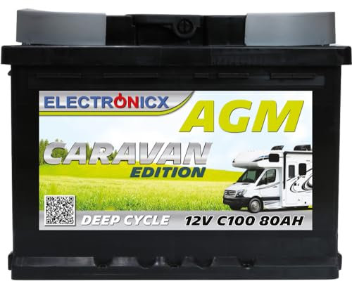 Electronicx 12V 80Ah AGM-Batterie – Zyklenfeste Solarbatterie für Wohnwagen, Camping und Marine – Wartungsfrei – Extrem lange Lebensdauer für Wohnmobile, Boote und autarke Stromversorgung