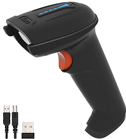 Tera Lettore di codici a barre portatile 1D laser wireless e USB cablato con indicatore del livello della batteria, batteria extra large 2000mAh, brevetto n.: EU008489413, aggiornamento modello 5100