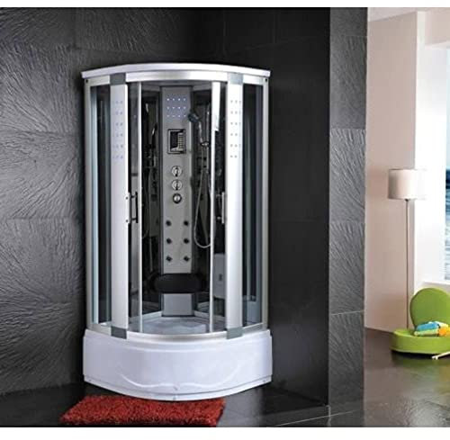 Bagno Italia Cabina hidromasaje 90 x 90 cm cabina semicircular con bañera 1 asiento baño turco masaje plantar luces LED I111