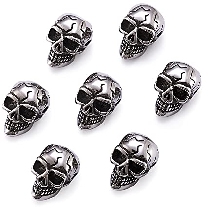PandaHall 10 Stück 304 Edelstahl Totenkopf-Perlen 14 x 9 x 9 mm Antik Silber Halloween Skelett Schädel Kopf Spacer Perlen Charm Metall lose Perlen für Armband Halskette Schmuckherstellung
