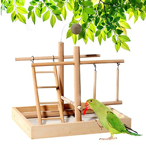 CHSEEO Nymphensittich Spielplatz Holz Barsch, mit Feeder Cups, Papagei Spielzeug Schwingen, Training Aktivitäten für Wellensittich Sittich, Parrot Intelligence Spielzeug #8