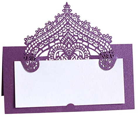 50 Pcs Laser Cut Wedding Place Cards Tented Name Card Folded Cards Blank Cardstock for Wedding, Banquet tables,Table Setting, Buffet, Baby Shower, Bridal Shower (Purple)