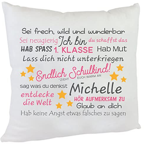 Kilala personalisiertes Kissen Geschenk zur Einschulung mit Namen des Erstklässlers Einschulungsgeschenk für Mädchen und Jungen (Mädchen)