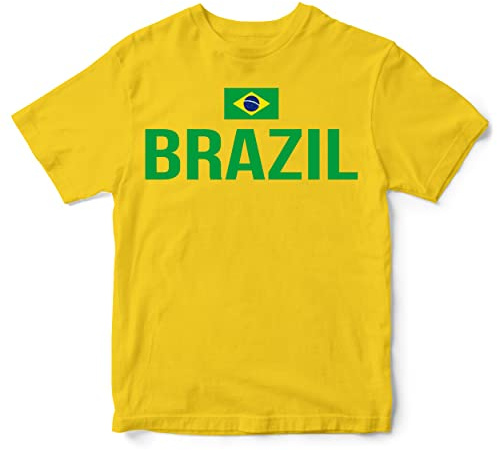 Maglietta per bambini, con bandiera del Brasile, tifosi brasiliani, idea regalo per bambini, bandiera del Brasile, maglietta gialla da calcio, Giallo, 7-8 Anni