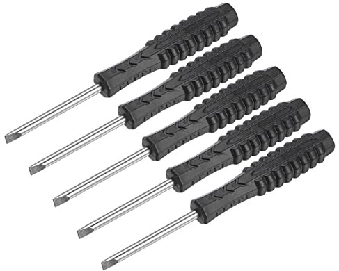 sourcing map Mini Fendue Tournevis, 4.0mm Plat Tête avec Antidérapant Poignée pour Petit Appareils électroménagers, 5 Pcs