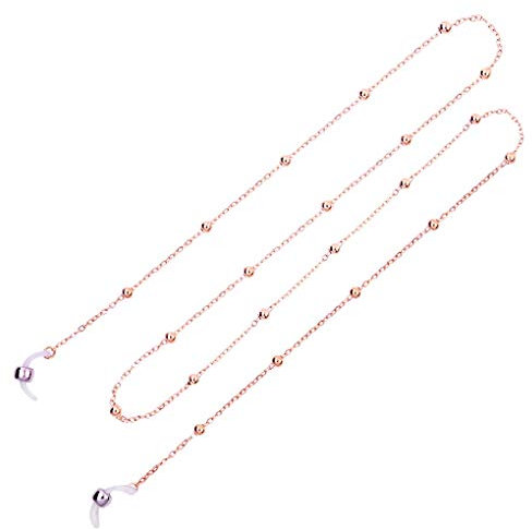 Leeadwaey Brillenkette Sonnenbrillenhalter Brillenband Lesebrille Perlen Lanyard Halskette, Silber oder Roségold, Rose Gold, Medium