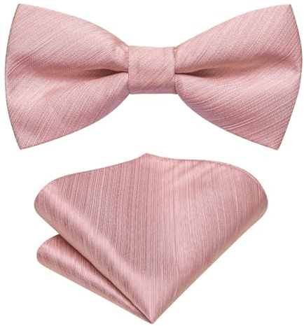 Hi-Tie Boys Blush Pink Bow Ties Pre-Tied Silk Kids Bow Tie Adjustable Boys Bowties with Pocket Square Set for Wedding