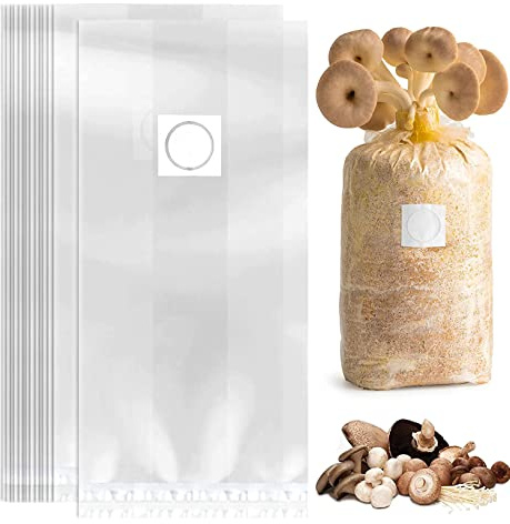 LYPER 20Pcs Mushroom Grow Bags with 0.2 Micron Filter Patch, 3.2 Mil(0.08mm) Thick autoclavable Spawn Bags Large Size 8 X 5 X 20 for Mushrooms and Bamboo Fungus Ganoderma Mushroom Or Grains