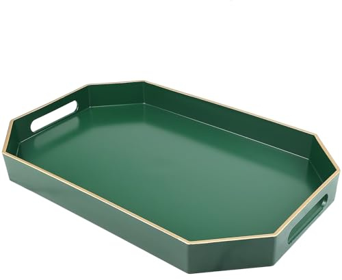 Omuriko Green Decorative Tray with Handles, Versatile Serving Tray for Coffee Table, Ottoman, Ideal for Serving, Displaying, Organizing, 15.7*10.2*1.57