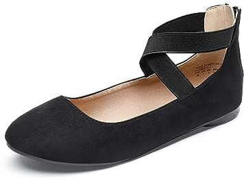 DREAM PAIRS Ballerines Classiques Femme à Brides Élastiques Cheville, Chaussures Plates Confortables,Size 41,Noir,Sole_Stretchy-E