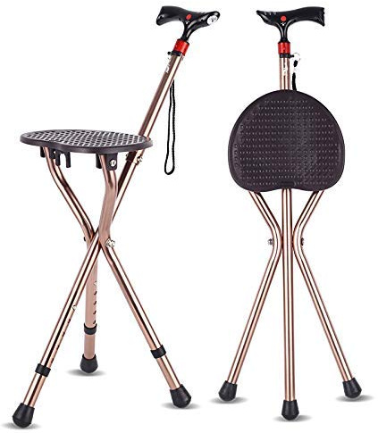 Bastones de aleación de aluminio plegables Taburete Silla Bastón con asiento, 5 archivos Altura ajustable con advertencia de seguridad LED Asiento de bastón portátil para ancianos beautiful scenery