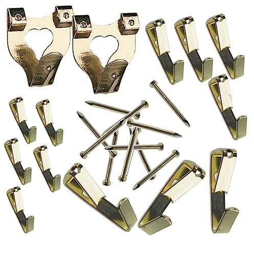 PNJB Picture Hanging Kit Hooks Nails Wire Brass 30 Pcs Assorted Hook Set, Professional Hanger Kit, Frame Hooks Hardware with Nails, Heavy Duty Frame Hooks (1 Pack)