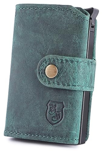 hodalump Kompaktes Kreditkartenetui mit Schutzhülle aus Echt-Leder - Kreditkartenhalter für Damen und Herren - Money Clip mit Kartenhüllen (Blau)