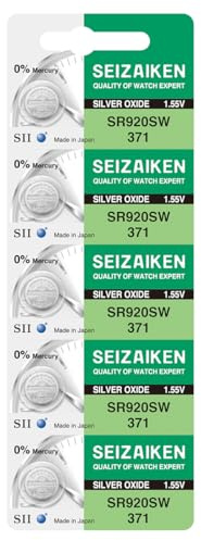 Seizaiken 371 SR920SW 1,55 V 0 % Hg Silberoxid-Uhrenbatterie (5 Batterien) Hergestellt in Japan von Seiko