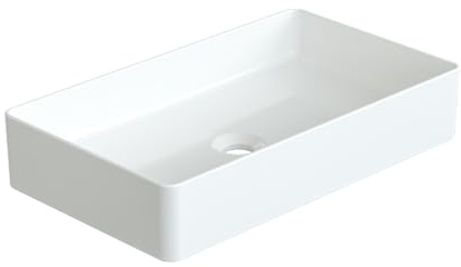 Waschbecken aus Keramik Eckig 60 x 35 cm Aufsatzwaschbecken groß für Waschtisch Unterschrank Waschplatz Badezimmer Rechteckiger Handwaschbecken Waschschale Weiß OHNE Hahnloch Überlauf
