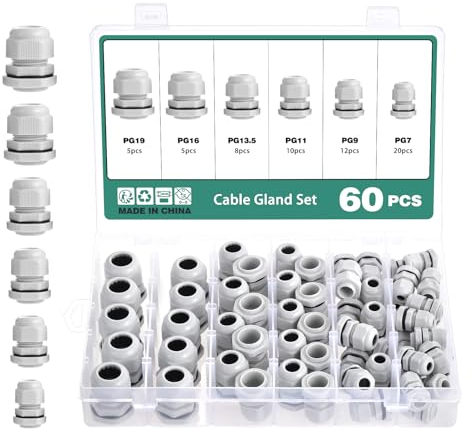 Faankiton 60 Pezzi Pressacavi Regolabili, Connettori Pressacavi Impermeabili, Pressacavo Impermeabile Nylon, Pressacavi Elettrici Impermeabili, Passacavo Impermeabile PG7/PG9/PG11/PG13.5/PG16/PG19