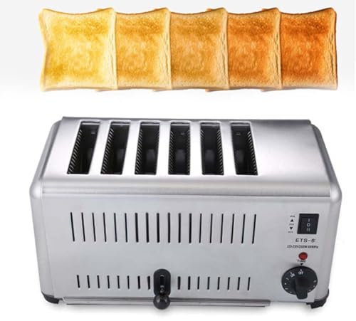 Tostadora 6 Rebanadas, Tostadora Comercial De Acero Inoxidable, Tostadora Manual Emergente, Ranuras Extra Anchas, Bandeja Para Migas Extraíble, Tostadora Ajustable De Cinco Velocidades
