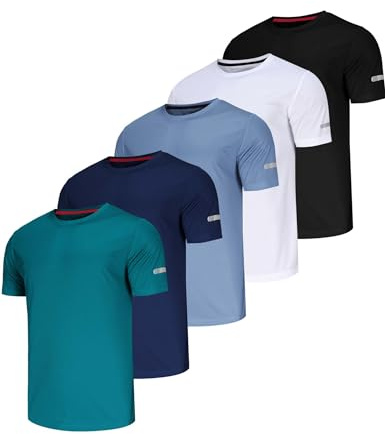 5 Pack Sports Tshirts Uomo Camicia Funzionale Asciugatura Rapida Camicia da Allenamento Traspirante Camicia Fitness Camicia da Allenamento per Corsa Allenamento Bodybuilding T-Shirt Sportive da Uomo