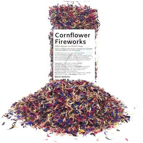 Fascinantes Pétales de Feux d'Artifice Bleuets - Centaurea Cyanus, Cultivés en Allemagne - Bleuets Séchés Colorés pour Thé Herbal, Décoration, Éclats de Roses, Garniture sur les Cupcakes, Desserts