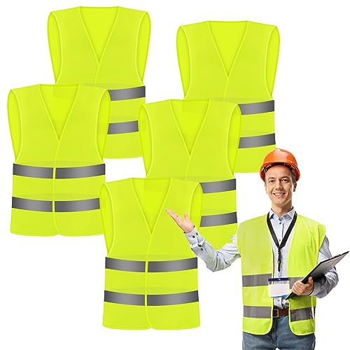 LEEPAT 5 Pack Hi Jackets,High Visibility Reflective Safety Vest Anti-mold Waistcoats Jacket For Traffic Work, Running