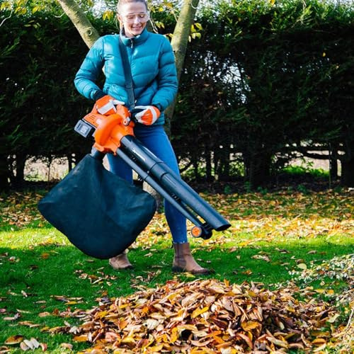 PLABNK Soffiatore per Foglie 3 in 1, aspiratore Elettrico Multifunzionale per 3 Foglie da Giardino, con Sacchetto per la Polvere da 35 Litri per la Cura del Prato, Patio, Foglie soffiate, Neve,Orange