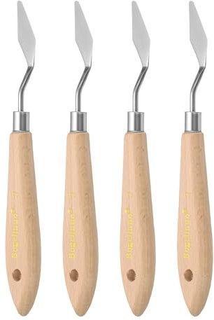 sourcing map 4pcs 3# Painting Palette Knife Pointy Stainless Steel Art Spatula Painting Pallet Knives Scrapers Tools with Plastic Handle for Acrylic Oil Canvas Mixing Spreading